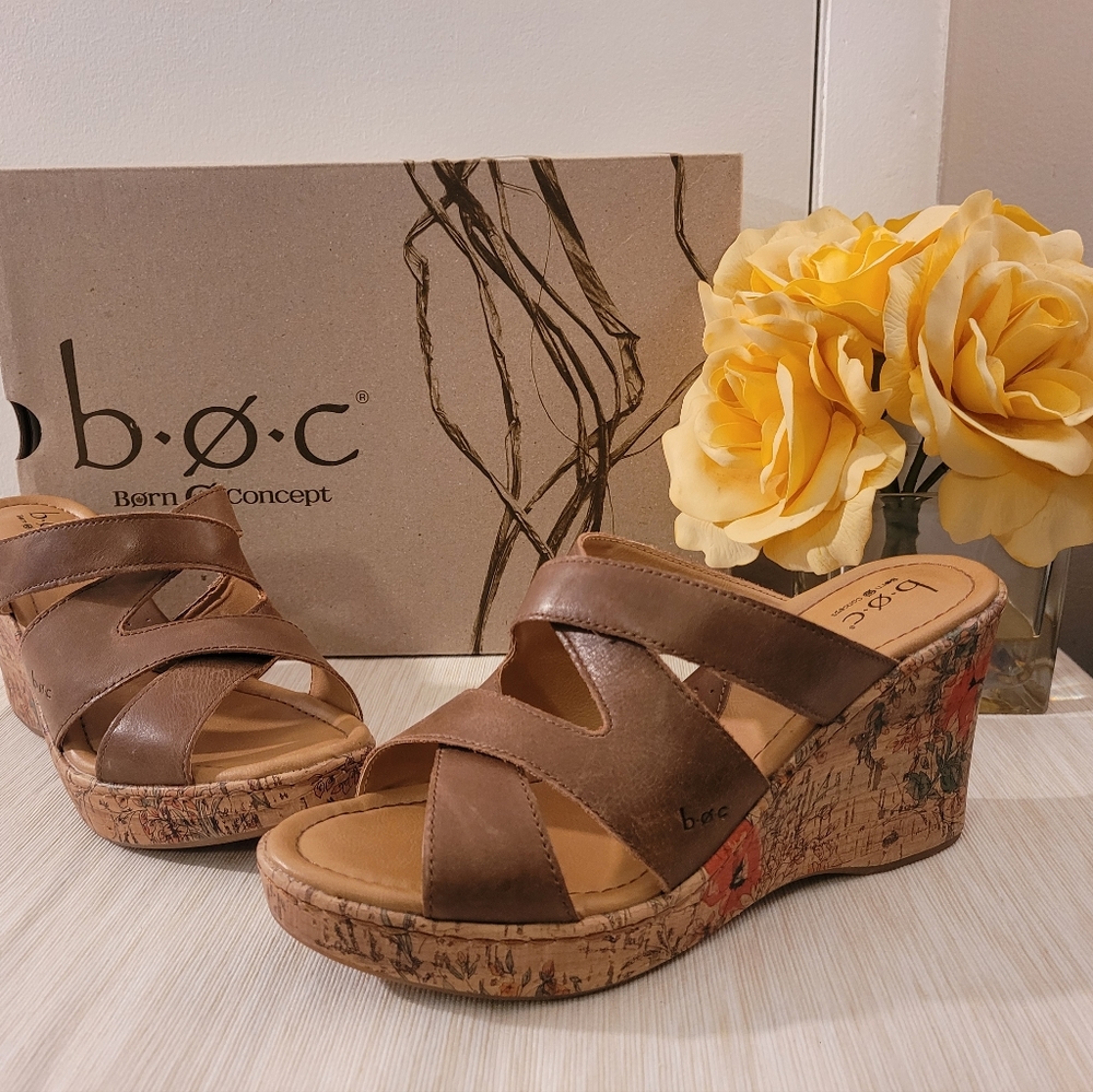 boc cork floral wedges size 9 brown